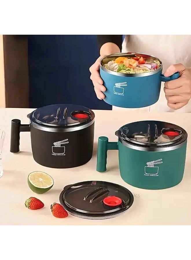 Black Portable Ramen Bowl With Lid And Handle Large Capacity Soup Noodle Salad Lunch Box - Image 1